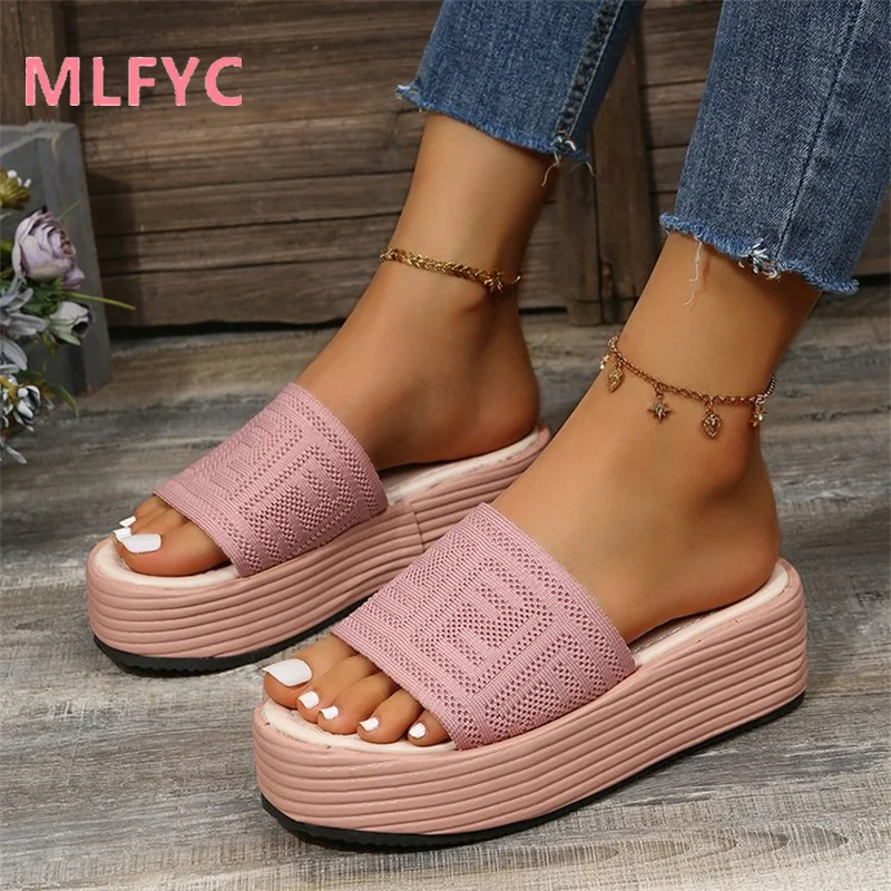 

2022 summer new women's high-heeled sandals slippers wedge-heeled and thick-soled flip-flops fashionable outerwear beach shoes