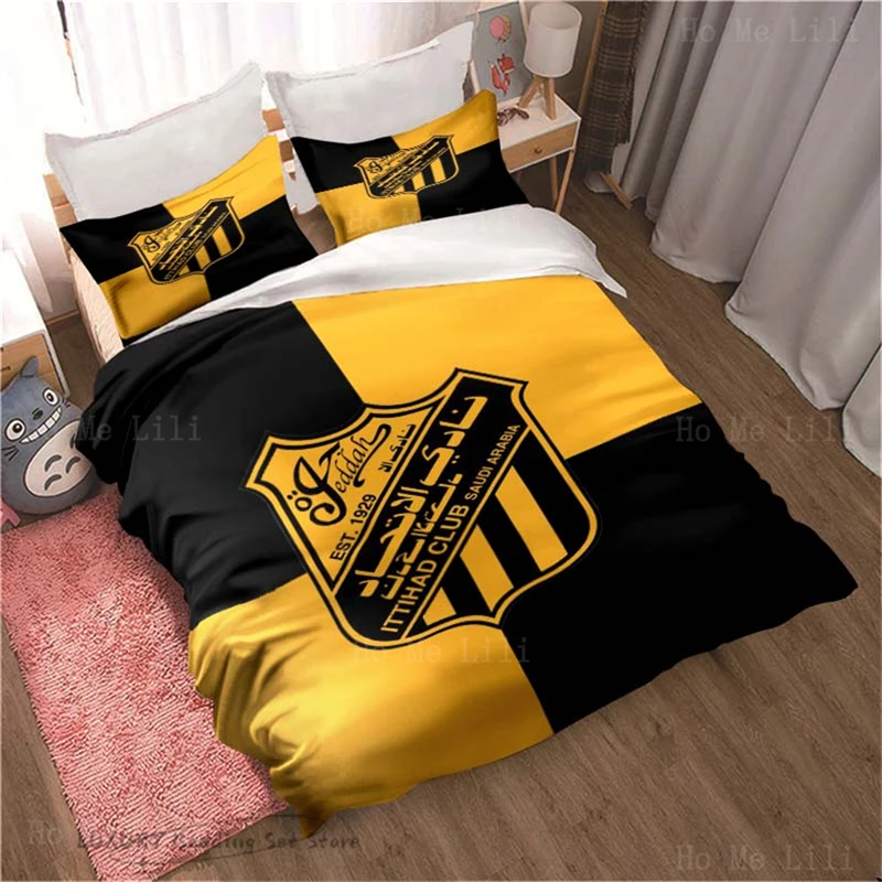 

3 Piece Duvet Cover Set Saudi Arabia Al Ittihad FC Jeddah Football Kids and Adult Bedding Set Microfiber Single Double Queen