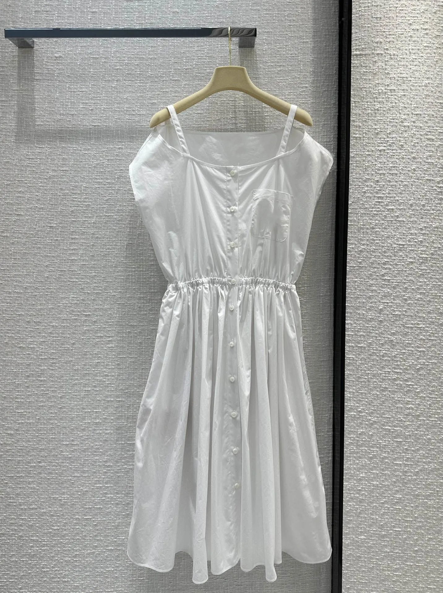 

White Dress Adjustable Strap Off Shoulder Elastic Waist A Skirt Pattern Imported High Count Cotton ShirtDress Woman Skirt Summer