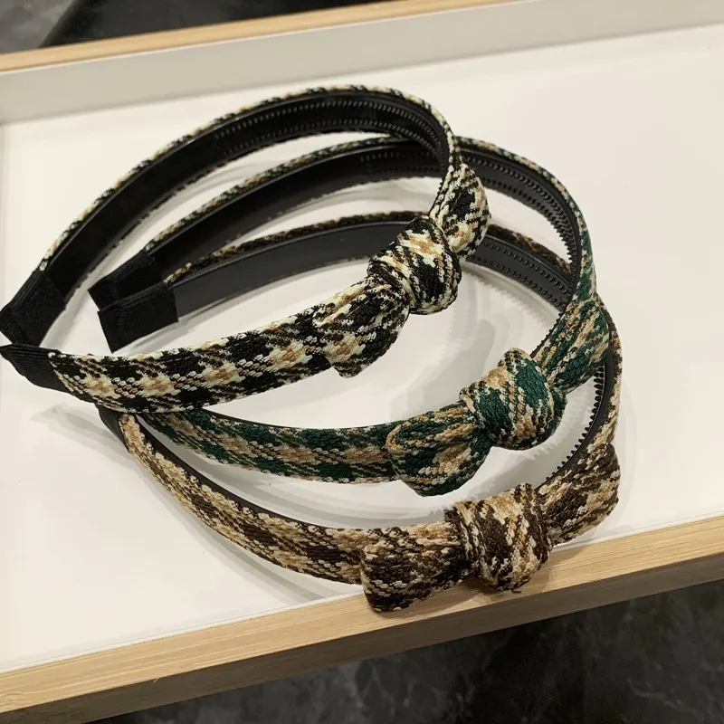 

TwinkLei Vintage Plaid Bowknot Headbands for Women Hair Hoop with Teeth Non-slip Korean Girls Hairband Classic Hair Accessories