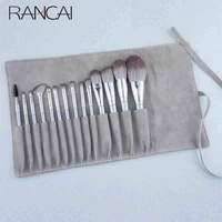 rancai 14pcs professional fiber hair cosmetic tools with leather bag makeup brushes set brochas maquillaje blush sponge brush