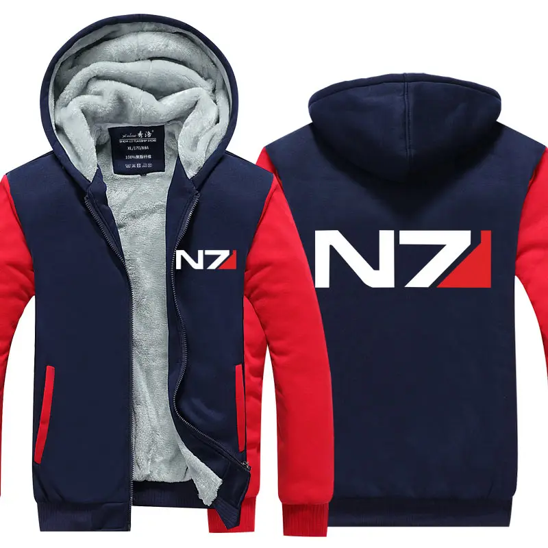 Mass Effect N7 Hoodies Fashion Jacket Winter Men Wool Liner Thick N7 Sweatshirts Coat