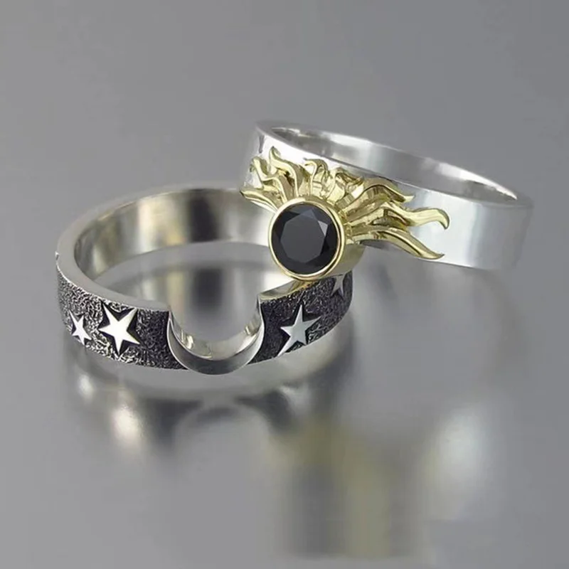 2 PCS/Set Creative Sun Star Combination Ring for Women Fashion Jewelry Accessories Trendy Fashionable Men and Woman Jewellery