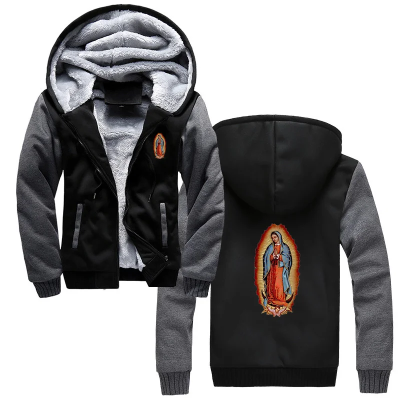 

Scale Virgin Mary Guadeloupe Hoodie Men's Winter Thick Warm Sweatshirts Oversized Hooded Jackets Gift
