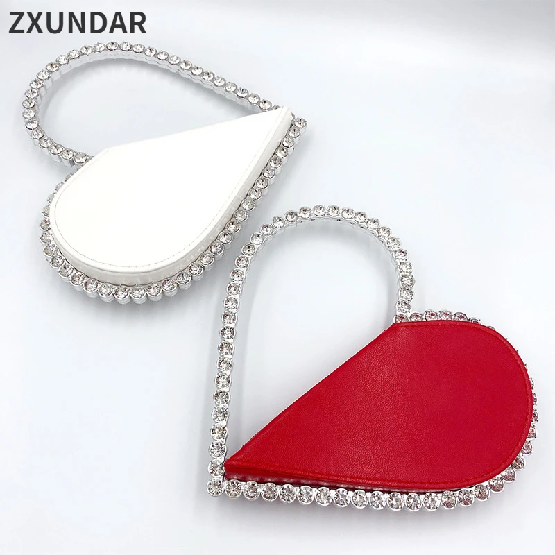 

New Bling Rhinestone Evening Clutch Bag Women Heart Shaped Diamond Dinner Party Handbag Purse Ladies Small Square Hand Bags Ins