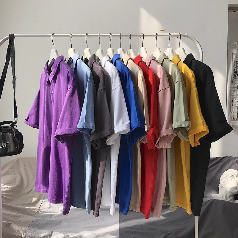 

Женские рубашки-поло хлопковые свободные однотонные пуловеры, женские топы с коротким рукавом, рубашки