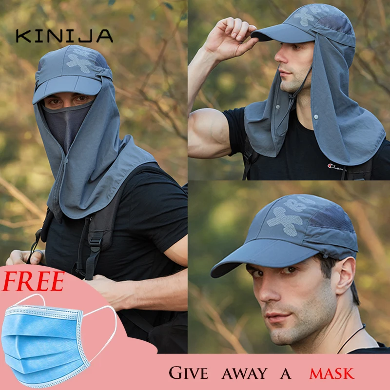 Foldable Quick drying Waterproof Visor Hat UV Protection Baseball cap Men Face Mask Shawl Sun Hats Dual use Fishing Hiking Cap