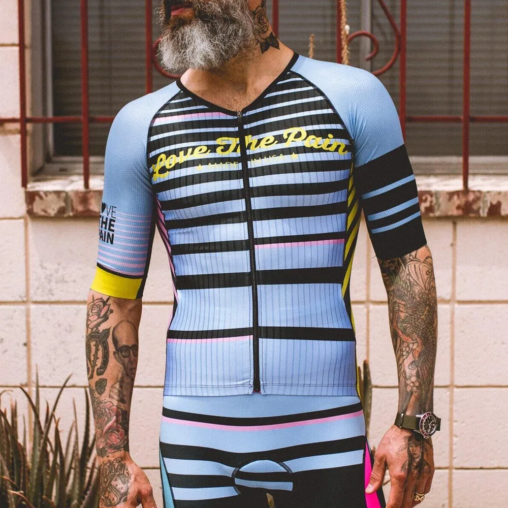 

Мужской велосипедный костюм Love The Pain, костюм для триатлона, летний короткий велосипедный комплект из Джерси, одежда для горного велосипеда, велосипедный костюм, одежда для велоспорта
