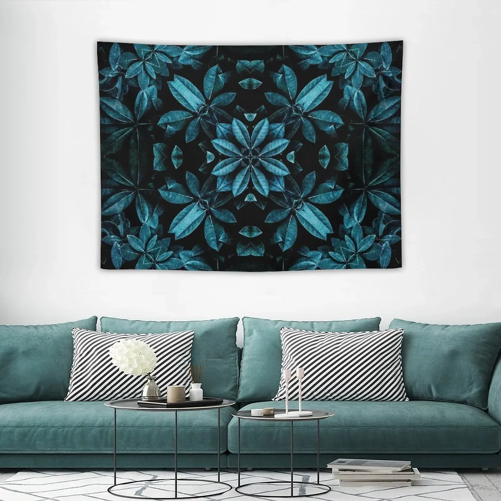 Гобелен с синими листьями мандала украшение для дома милый Декор искусство стен