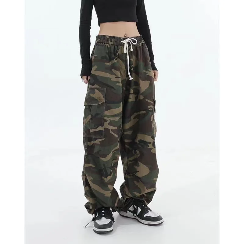 

Y2k Alt Cargo Hip Hop ArmyGreen Baggy Camo Harem Trousers Sweatpants Tactical Camouflage Pants High Waist Joggers for Women