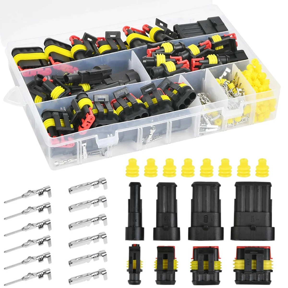 

384Pcs Automotive Electrical Wire Connector Plugs Kit IP68 Waterproof Car Electrical Connector Terminals with 1/2/3/4 Pin