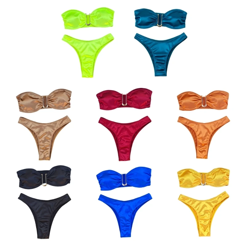 

Женский купальник-бандо из двух предметов, сексуальный купальный костюм с U-образным вырезом и высоким вырезом