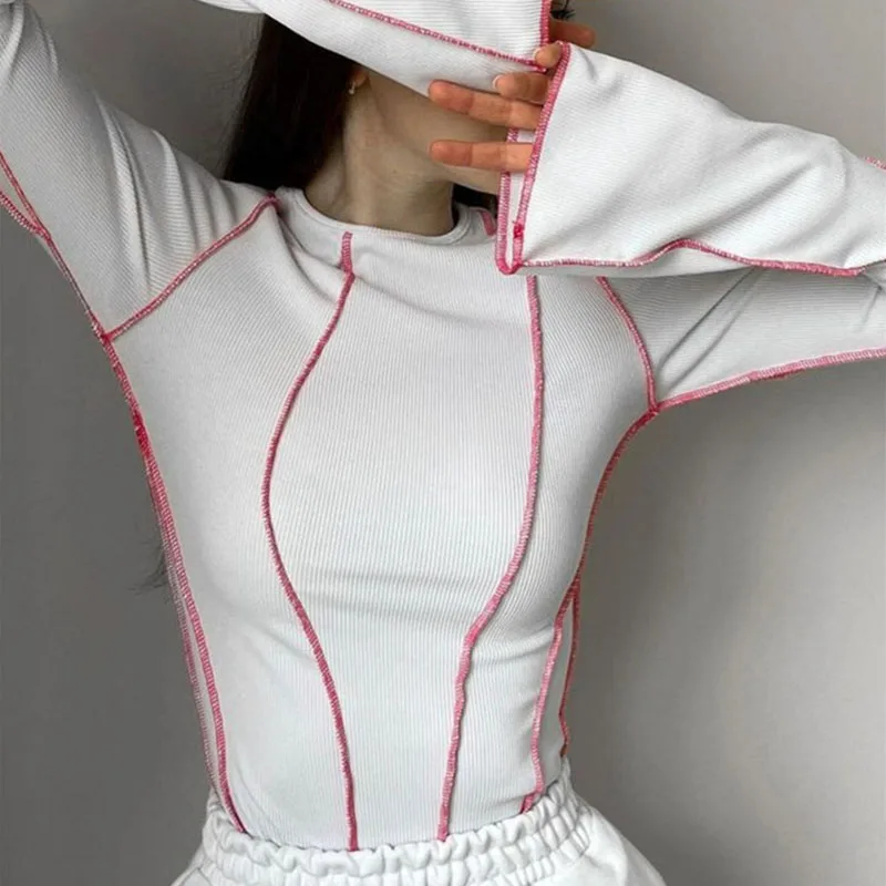 Женские футболки в стиле пэчворк шикарные повседневные трикотажные с длинным