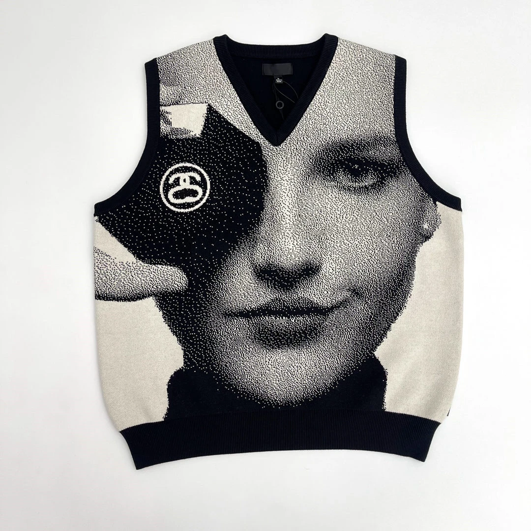 

Новинка 2023, мужской роскошный жаккардовый свитер с V-образным вырезом, повседневный вязаный жилет без рукавов, Свободный жилет большого размера #107