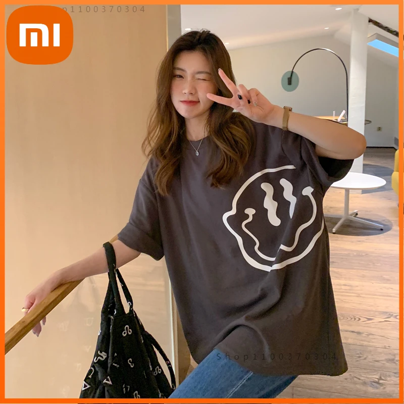

Женская футболка Xiaomi с милым мультяшным принтом, летняя модная свободная футболка, топ с коротким рукавом для молодых людей в стиле Харадзю...