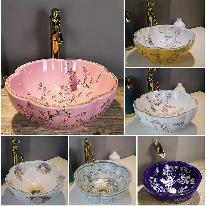 

Раковина керамическая Столешница Раковина в форме лепестков керамическая раковина художественная раковина домашний европейский стиль