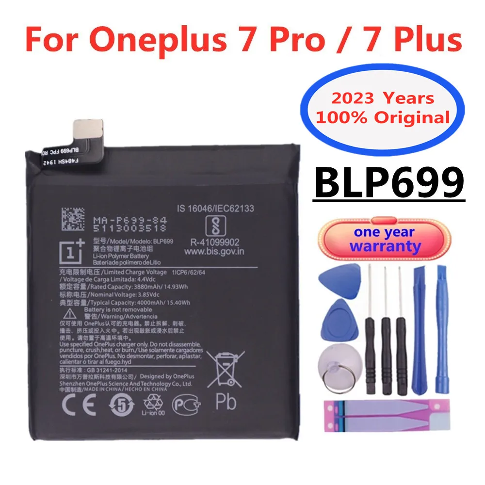 

2023 Years 1+ Original BLP699 Phone Battery For oneplus 7 Pro / 7 Plus 7Pro 7Plus 4000mAh Phone Replacement Batteries + Tools