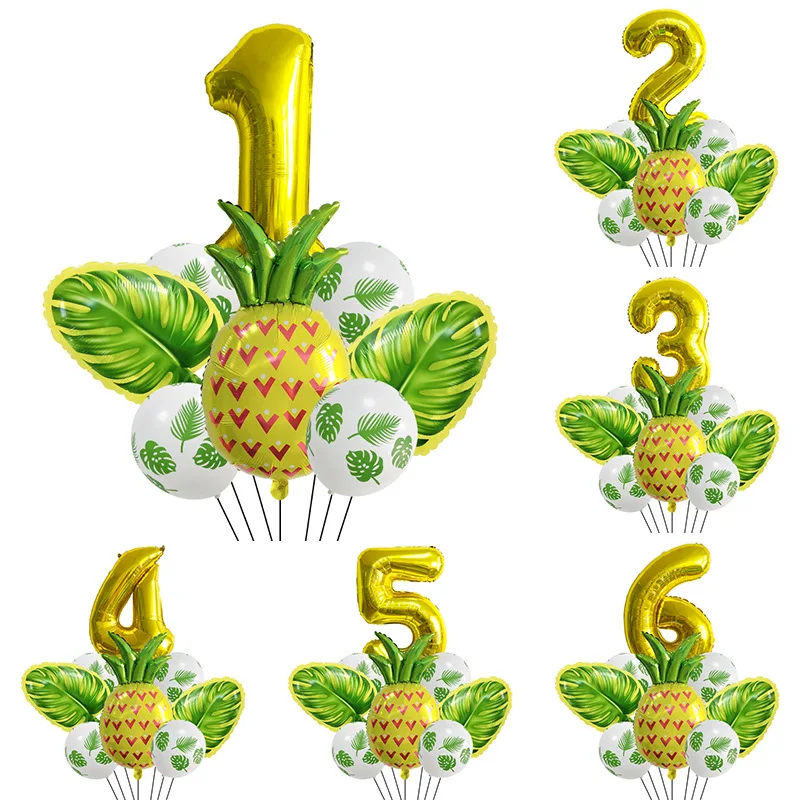 

Pineapple Digital Aluminum Film Balloon Set Hawaii Birthday Ballon Combo Baloon Chain Summer Aloha Theme Birthday Party Decor