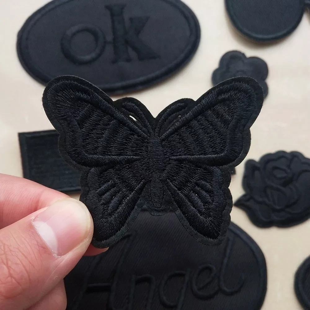 

All Black Embroidery Iron on Patches for Clothing Jacket Stickers Appliques on Backpack Badges Hats Parkas Coats Patch Butterfly