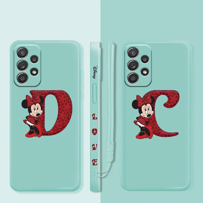 

Candy Liquid Case For Samsung A53 A52s A50 A73 A72 A32 A22 A13 A02s A21s A12 A31 A51 A71 Minnie Mouse Love Heart Letter D C