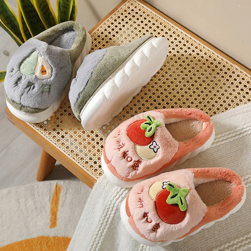 Cute Strawberry Women Home Slippers Lovely Fruit Thick Sole Shoes for Female Indoor Slipper with Fur Woman Casual Slippers House