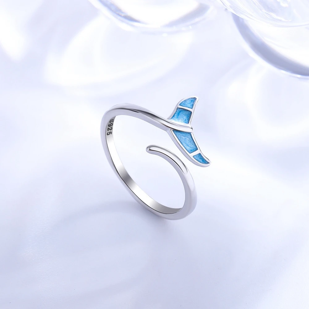 

Korean Fashion Cute Blue Fish Tail Open Rings for Women Girls Sweet Chic 925 Sliver Plated Open Ring Y2K Elegant Jewelry Gift
