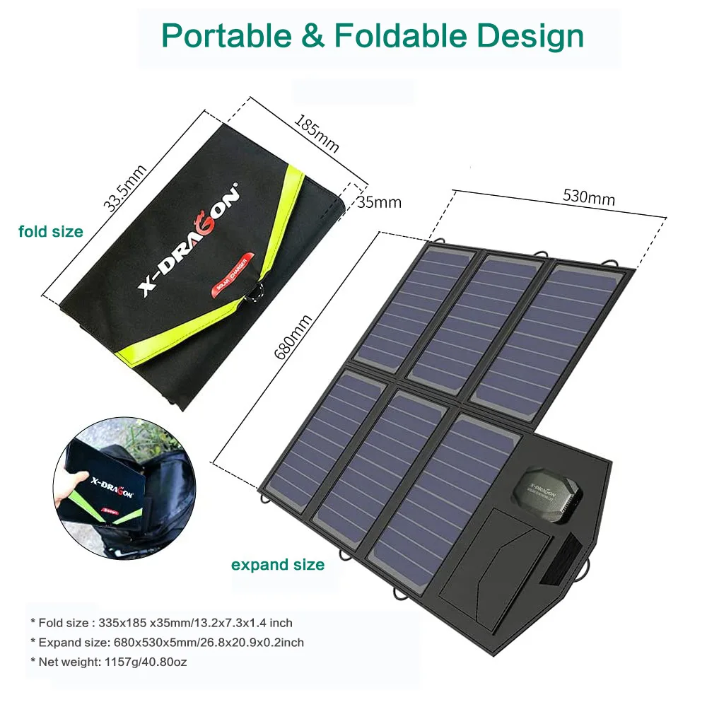 Солнечная панель X-DRAGON Real 40W высокой эффективности 5V 12V 18V зарядное устройство для аккумулятора для Ecoflow ALLPOWERS Jackery GoZero и т.д. на.