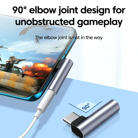 Адаптер для наушников типа C, аудиоразъем с разъемом 3,5 мм 90 °   Локтевой конвертер для наушников типа C «папа» на адаптер «мама» 3,5 мм