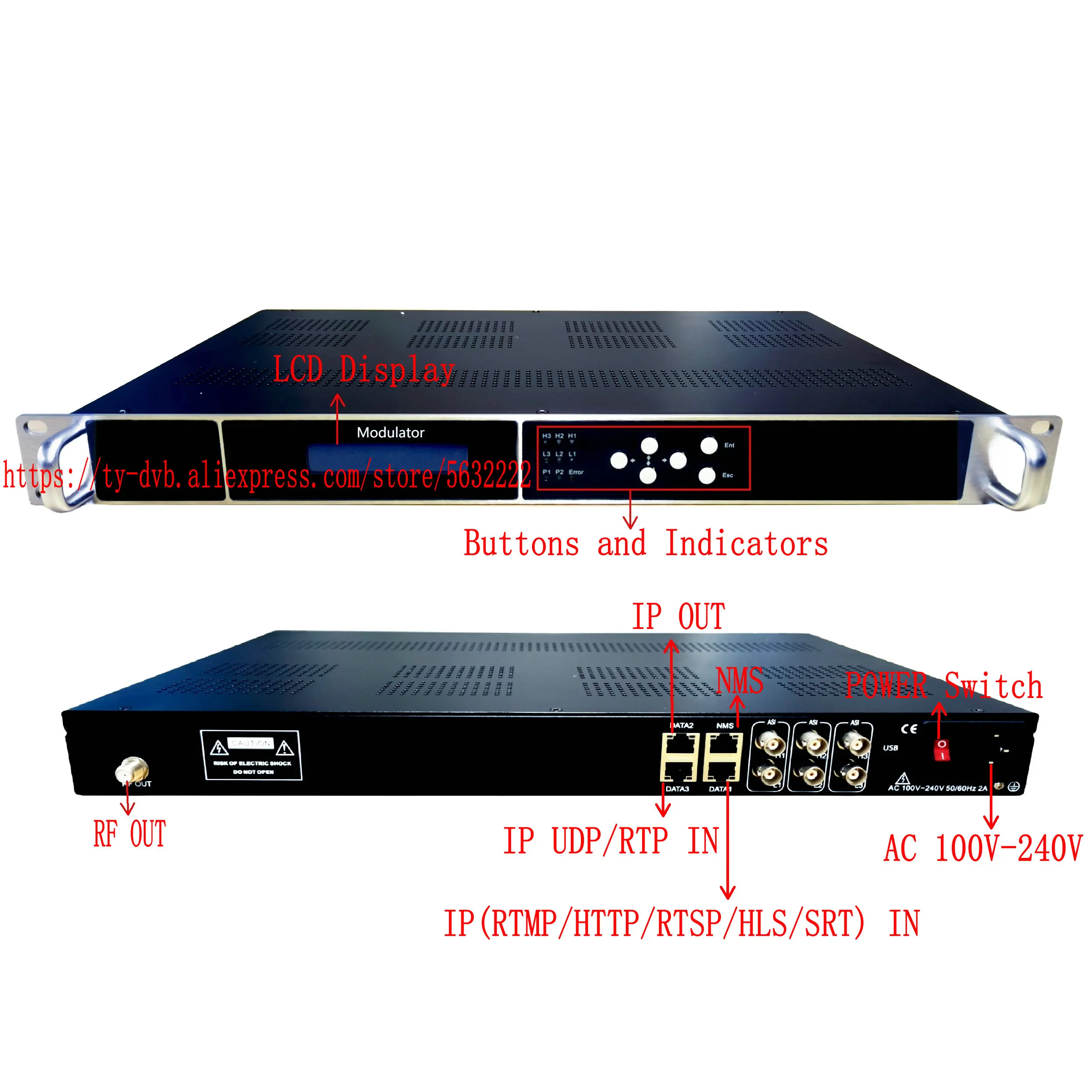 Фото 8, 12, 16, 24-канальный IP-РЧ-модулятор DVB-T ATSC ISDBT DVB-C DTMB-модулятор ASI-RF CATV, переднее оборудование HLS/SRT/RTSP/UDP №5