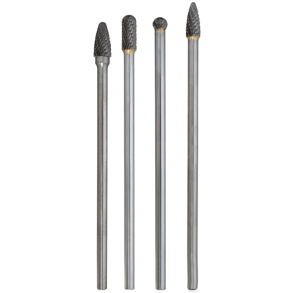 

4pcs Burr Set Milling Rotary Files Drill Bits Carving Tungsten Steel Tool Grinding Head Double Cut Cutter Shank Long 150-160mm