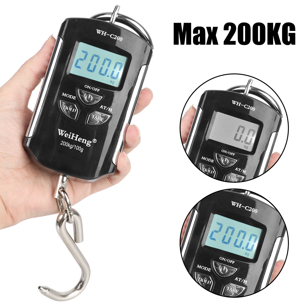 

Portable Crane Scale Heavy Duty Fishing Travel Hanging Hook Scales Backlight Electronic Weighing Scale Weight 200kg/100g