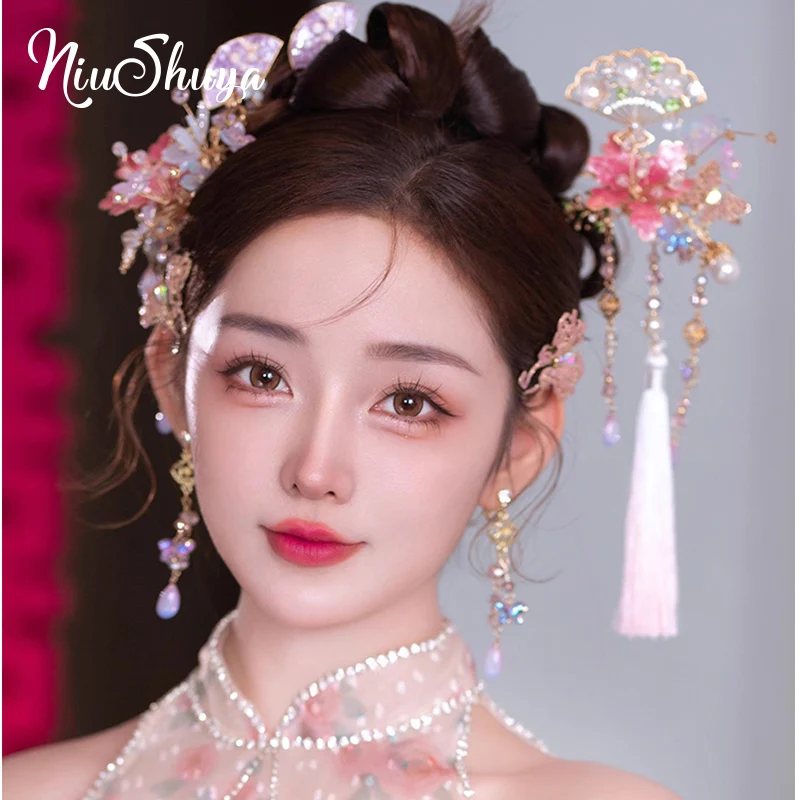 Набор аксессуаров для волос NiuShuya ручной работы цвет розовый/фиолетовый