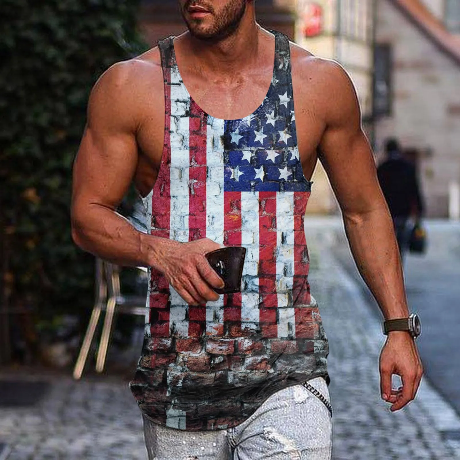 

Мужская футболка без рукавов, с принтом флага США