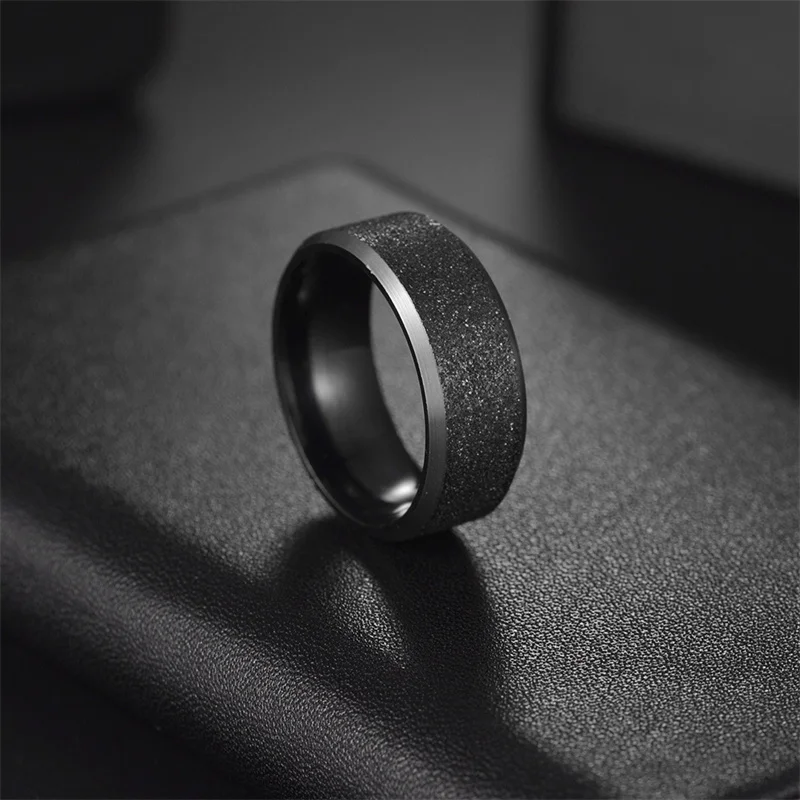 

New 8MM Wide Matte Ring Light Between Gold and Black Simple Shape Men's Stainless Steel Ring High Quality Jewelry Wholesale