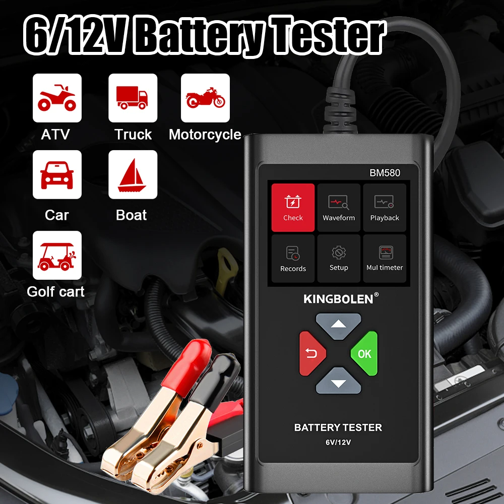 

6V/12V/24V Car Battery Tester Charging Cranking Test CCA Circuit Analyzer Motorcycle Diagnostic Tools Automotive Accessories