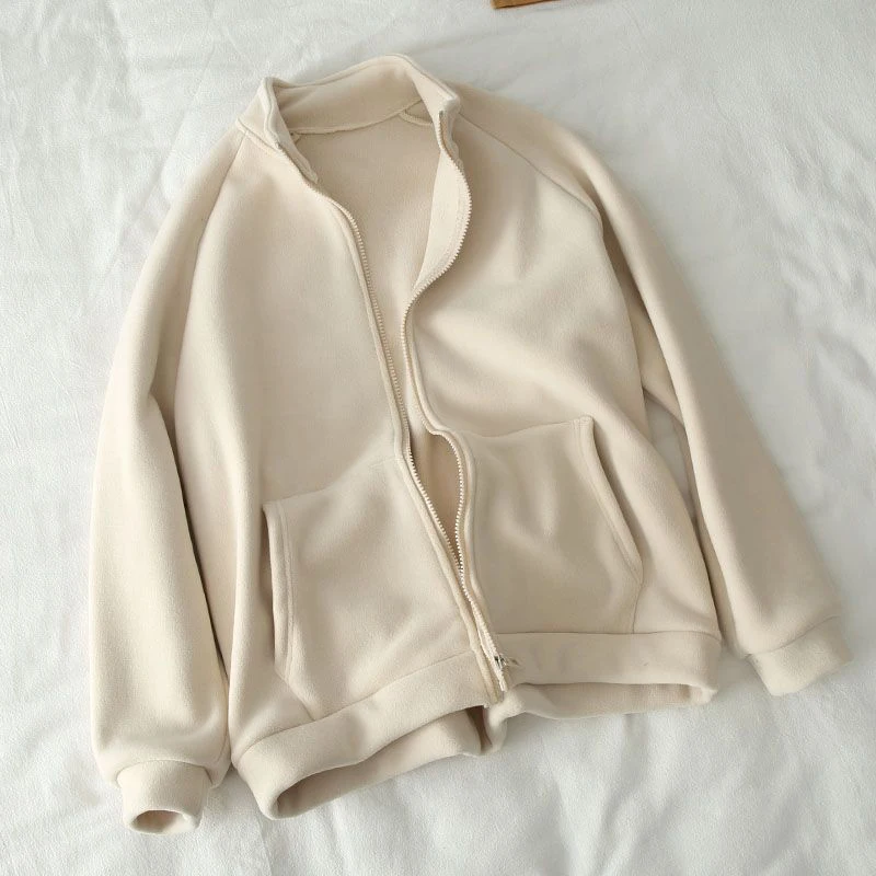 Gidyq Повседневная флисовая куртка женская теплая толстая с воротником-стойкой и