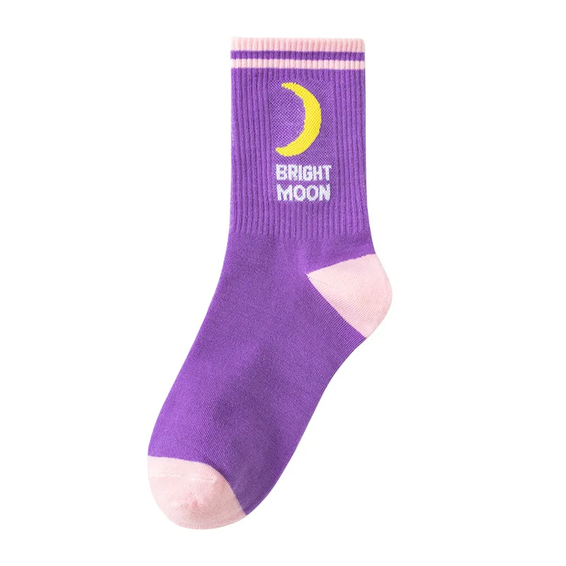 

Bright Moon Cotton Socks Korean Harajuku English Letter Chaussette Femme Funny Socks Hip Hop Skateboard Crew Sokken Socks Cheap