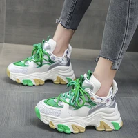 2022 spring women platform chunky sneakers thick sole glitter womens vulcanize shoes green breathable sport shoes woman a1 69