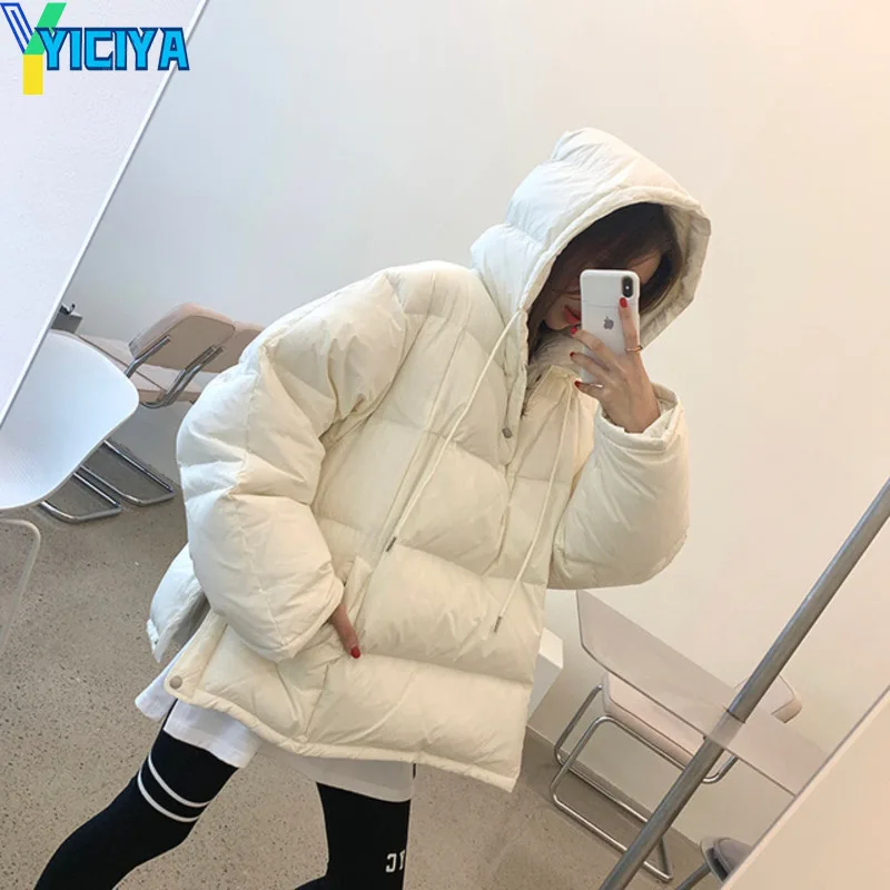 YICIYA Parka Woman Winter 2023 Short Jacket Hooded Zipper New Cotton Coat Loose Warm Casual Pocket Padded Jacket Female Clothing