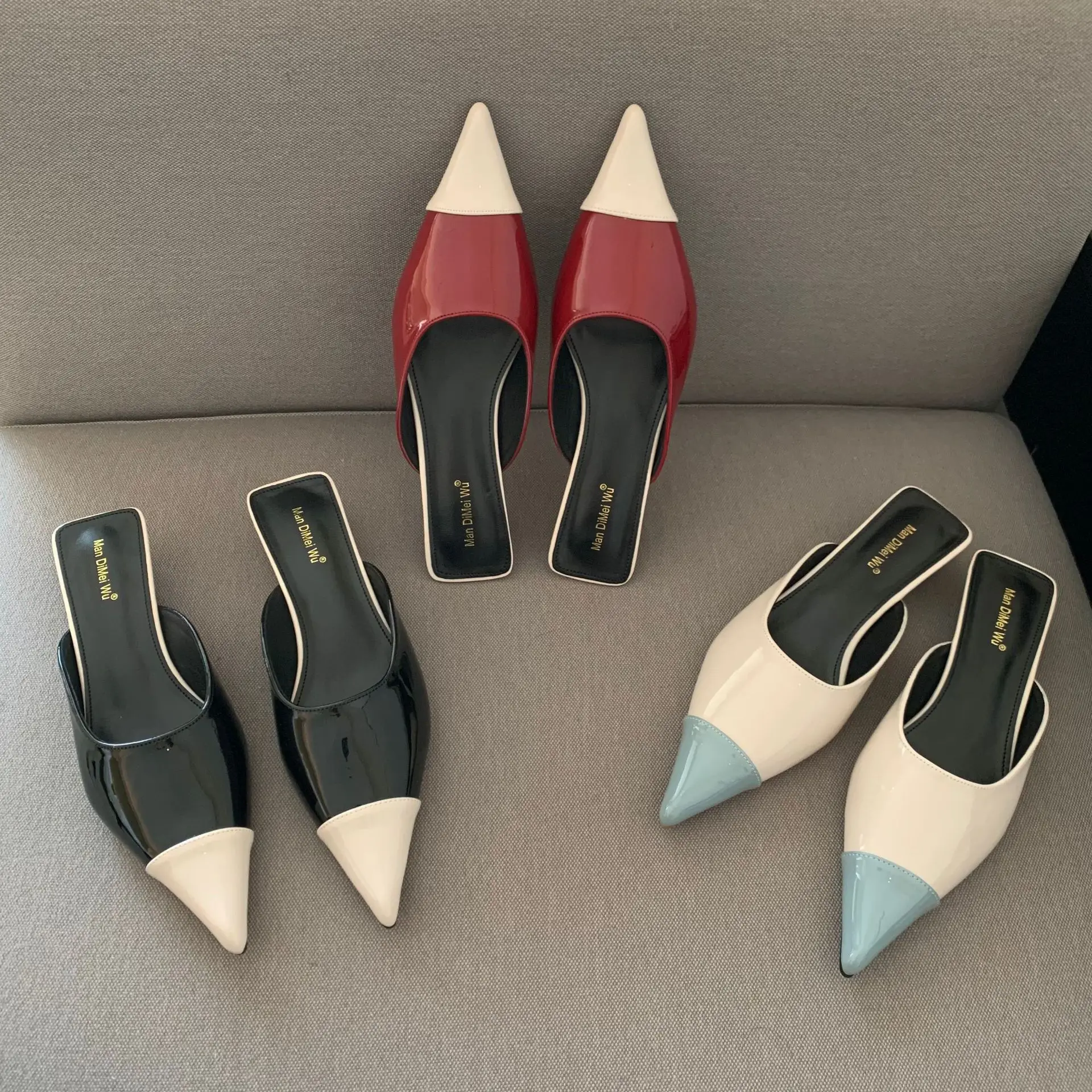 

Туфли женские летние с острым носком, разноцветные Мокасины, без задника, искусственная кожа, Ro, 2022