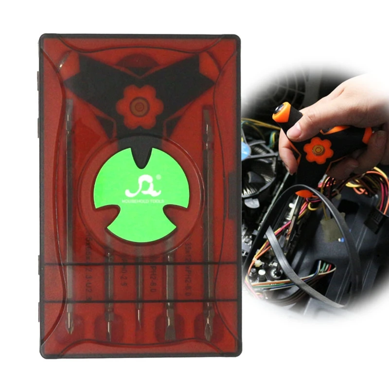 

6-in-1 Screwdriver Set Triangle Spirit Level Gauge Handle Repair Tool Dual-head Screw Bits H4 H5 H6 Screw Bits for Home X3UC