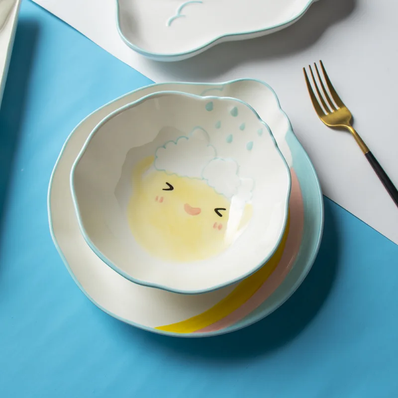 Детская посуда с милым мультяшным радужным рисунком тарелка для резьбы в форме