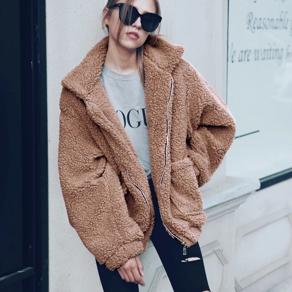 

Women's Casual Jacket Fall Winter Fashion Plush Top Faux Fur Coat