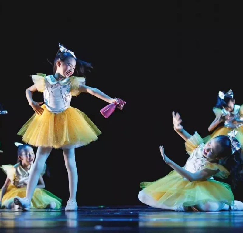 Детская одежда для бальных танцев платье-пачка современных с блестками желтый