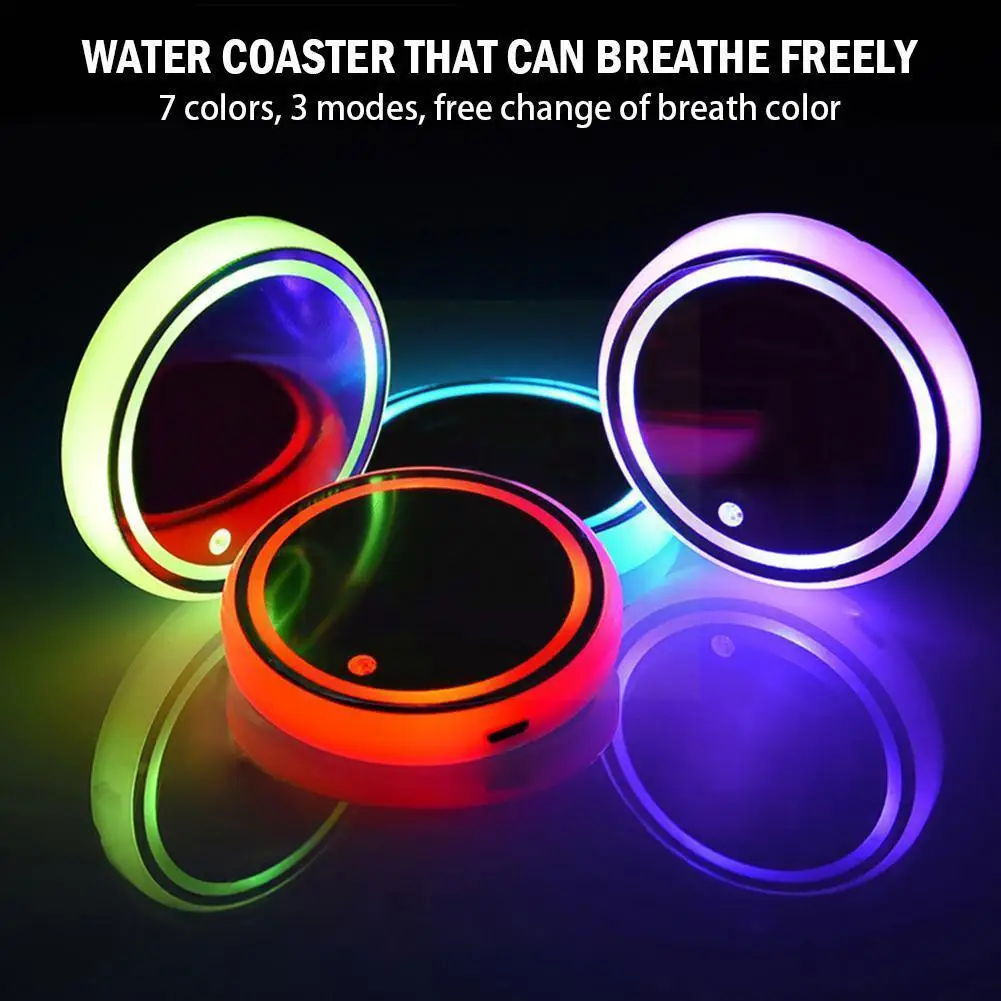 2Pcs Car LED Coaster 7 Color Luminous RGB Light Mat Cup Energy Holder Decoration Pad Practical Sensor Saving With Y4V1 | Автомобили и