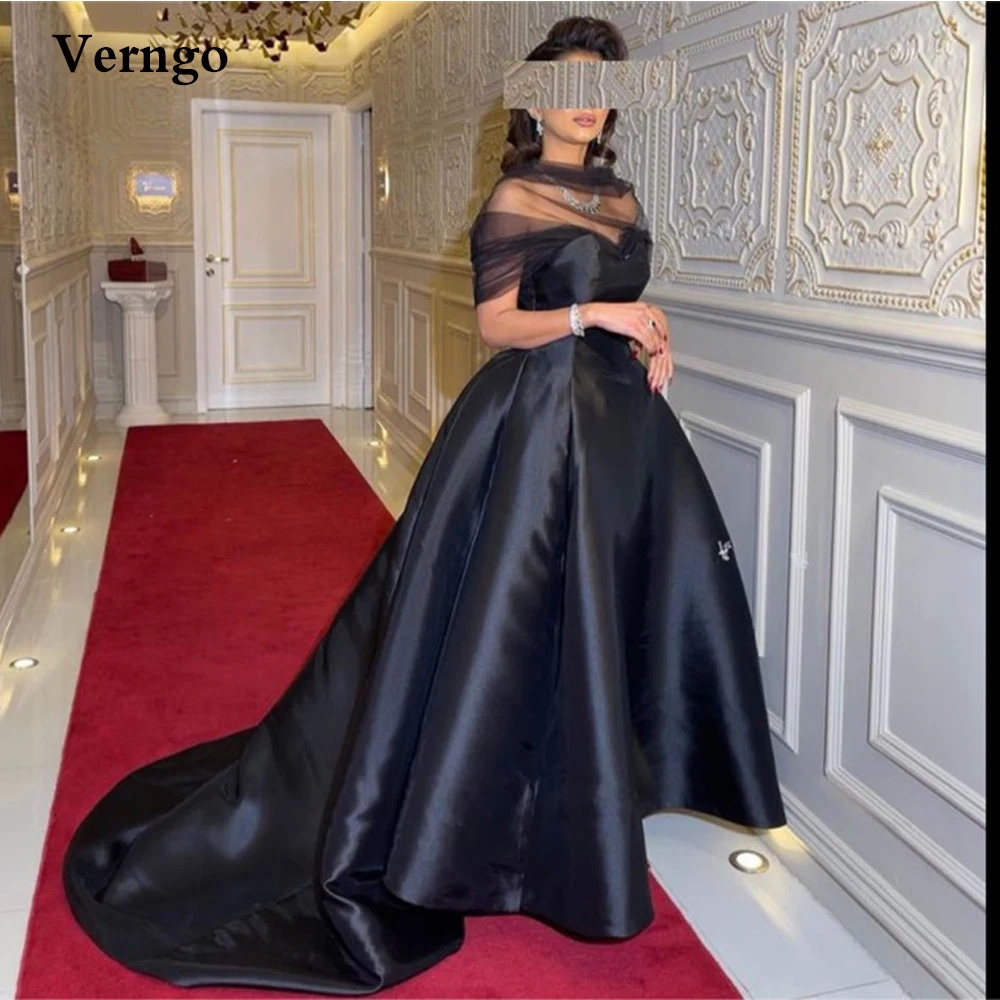 

Современные черные женские вечерние платья Verngo в стиле Саудовской Аравии, платье с вырезом сердечком из тюля и шлейфом для выпускного вечер...