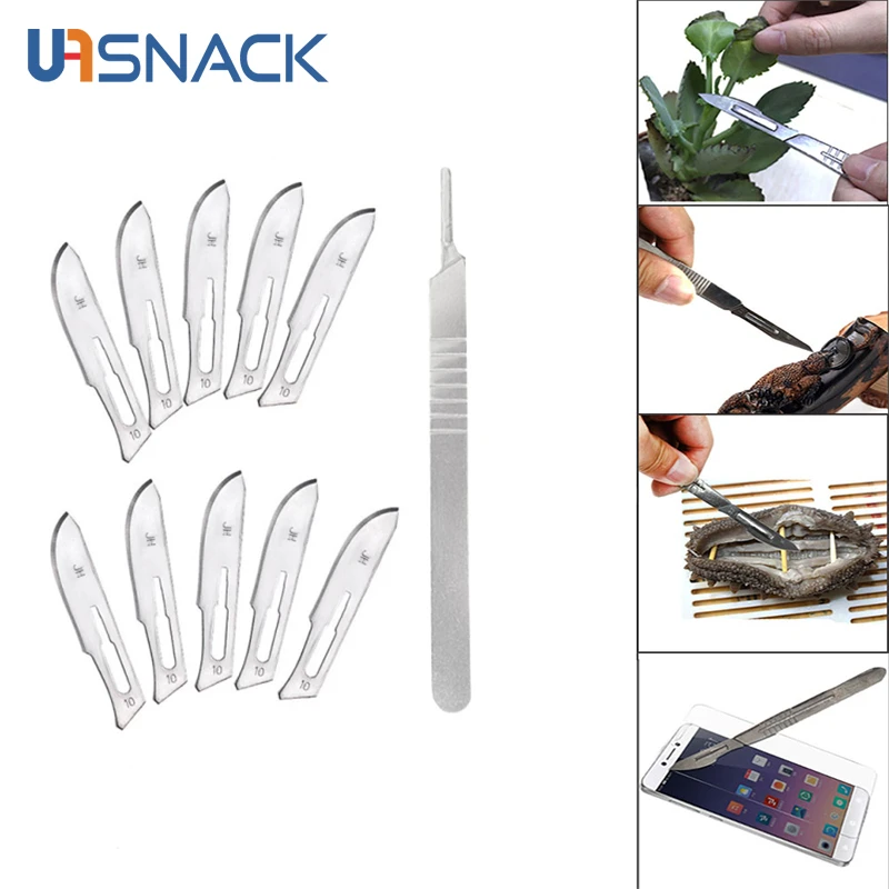 

Нож из углеродистой стали хирургические Скальпели, лезвия и рукоятка, скальпель для самостоятельного ремонта печатных плат, нож для животн...