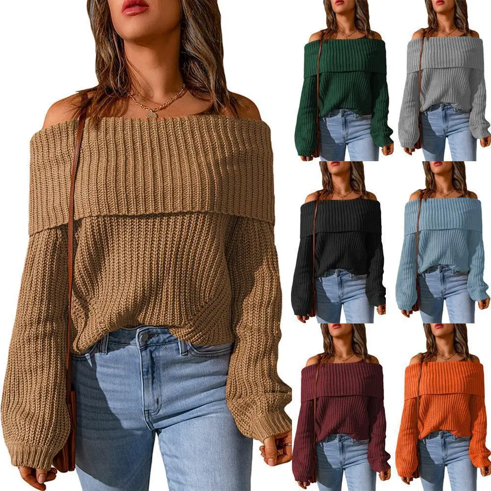 

2023 Sweater Women's Winter Women's New Off Shoulder Solid Loose Women's Sweater