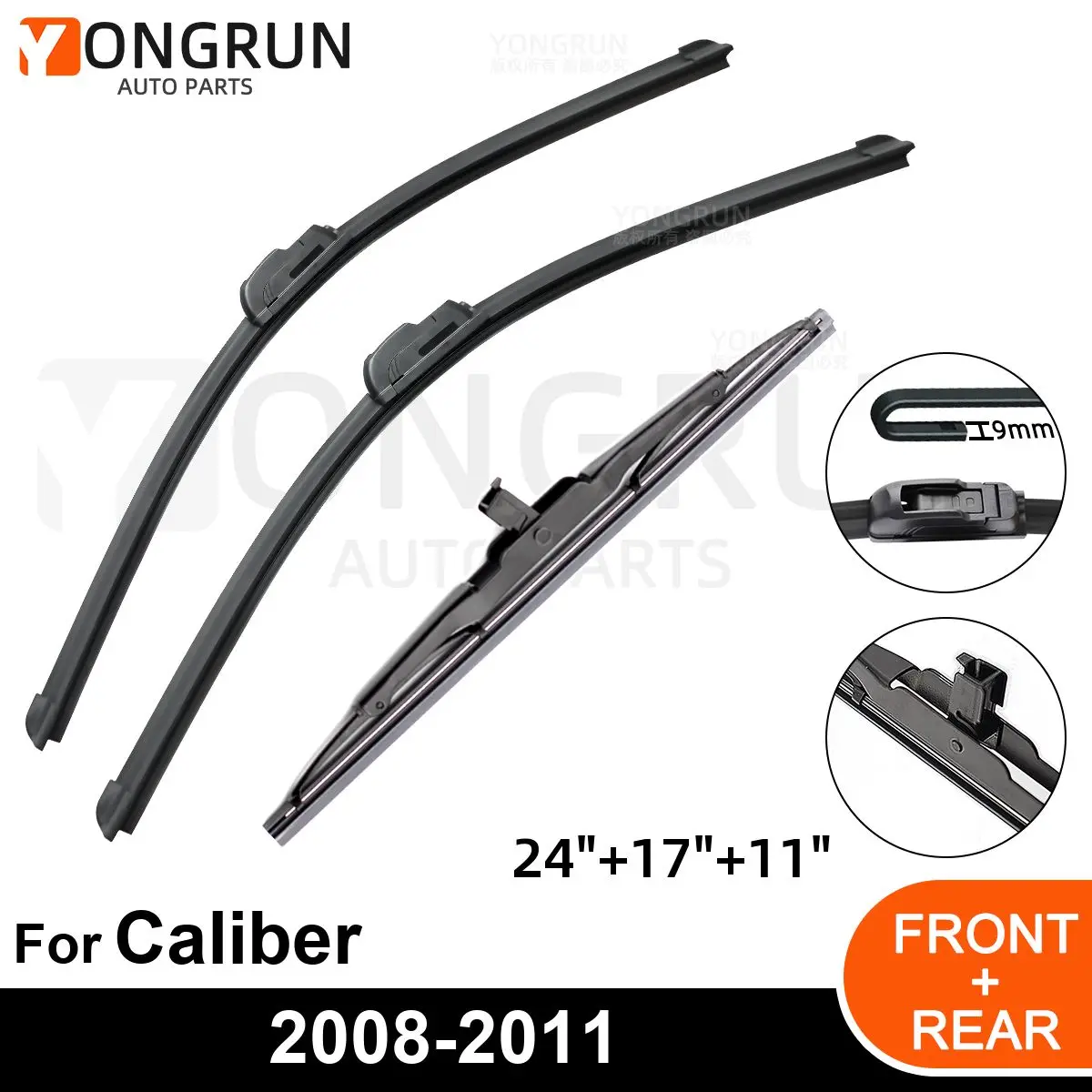 

Car Windshield Windscreen Front Rear Wiper Blade Rubber Accessories For Dodge Caliber 24" 17" 11" 2008 2009 2010 2011