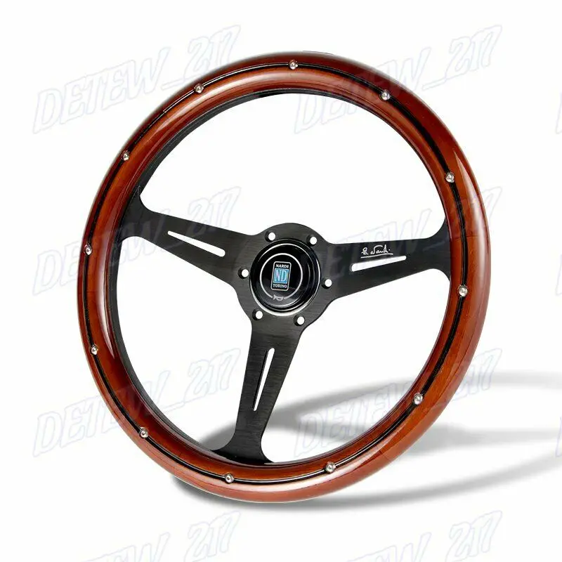 

BRAND NEW CLASSIC 350MM STEERING WHEEL MAHOGANY WOOD WITH BLACK SPOKE Nardi